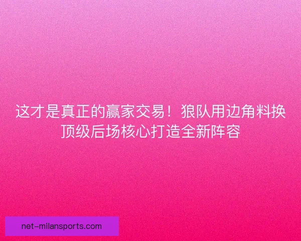 这才是真正的赢家交易！狼队用边角料换顶级后场核心打造全新阵容