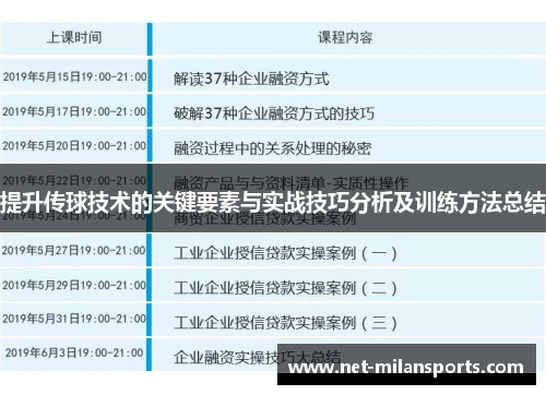 提升传球技术的关键要素与实战技巧分析及训练方法总结